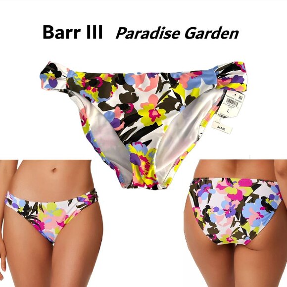 Bar III Floral Bikini Bottom Size Large Paradise Garden Ruched Sides Swim Suite - Picture 2 of 8